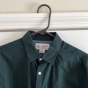Original Penguin Green Navy Blue Plaid Check Long Sleeve Button Up Mens Medium